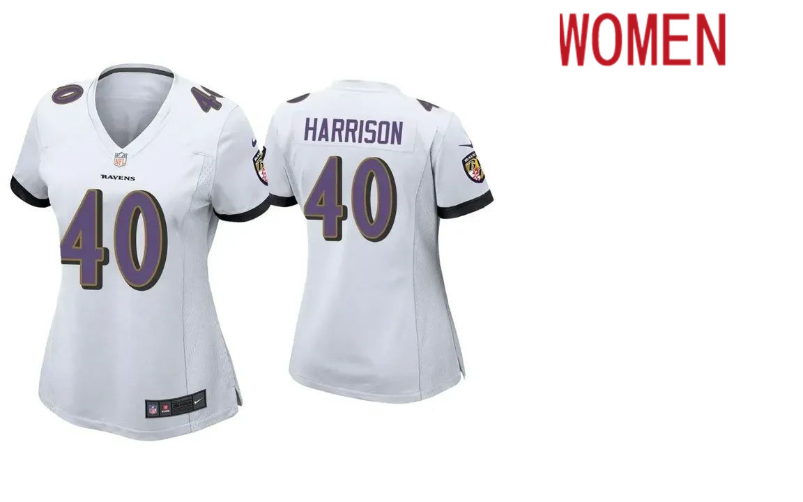Women Baltimore Ravens 40 Malik Harrison Nike White Game NFL Jersey